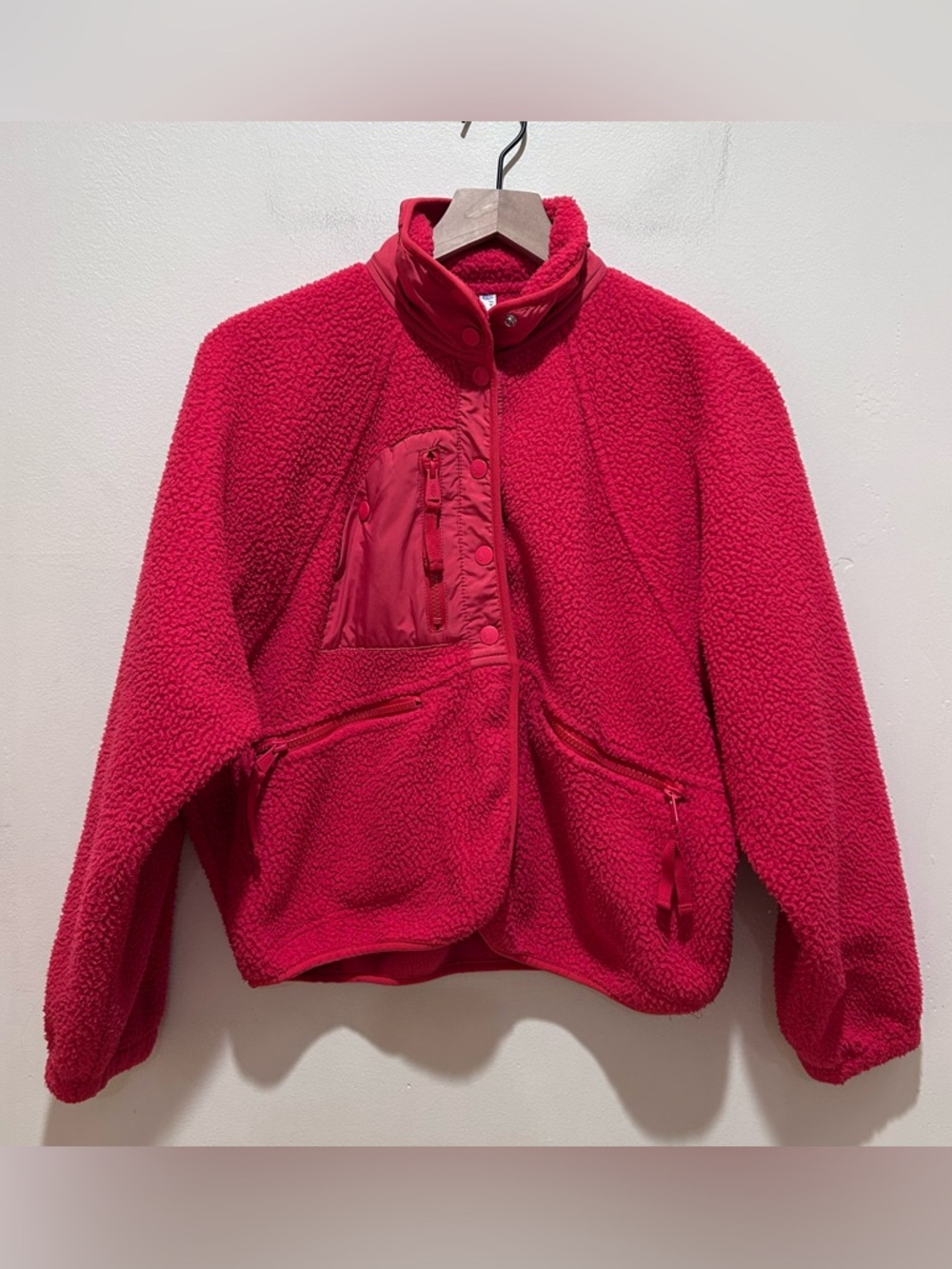FP Movement Free People Hit The Slopes Fleece Jacket Puckered Up Pink Red - XS